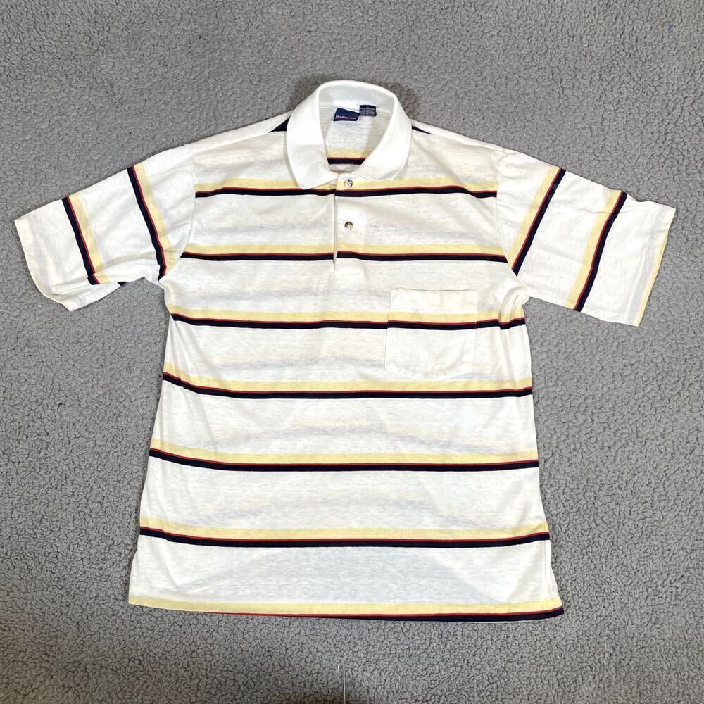 Vintage Buckingham Polo Shirt Men's Stripe Collar Short Sleeve 80s 90s Large